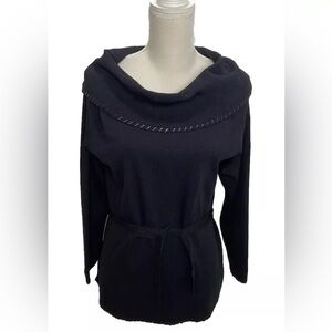 NWT Grace Dane Lewis Black Belted Sweater XL Faux Leather Details Cowl Neck